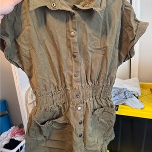 Olive Green Button-Up Romper